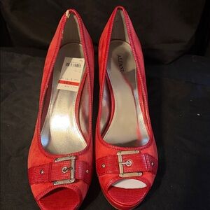Red PeepToe Suede and Leather Pump 11M